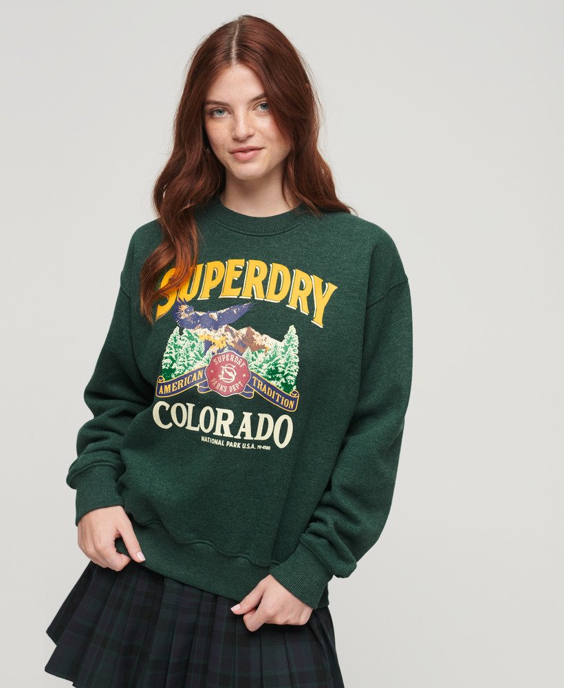 reissouvenir-sweatshirt met grafische print in jadegroen gemêleerd.