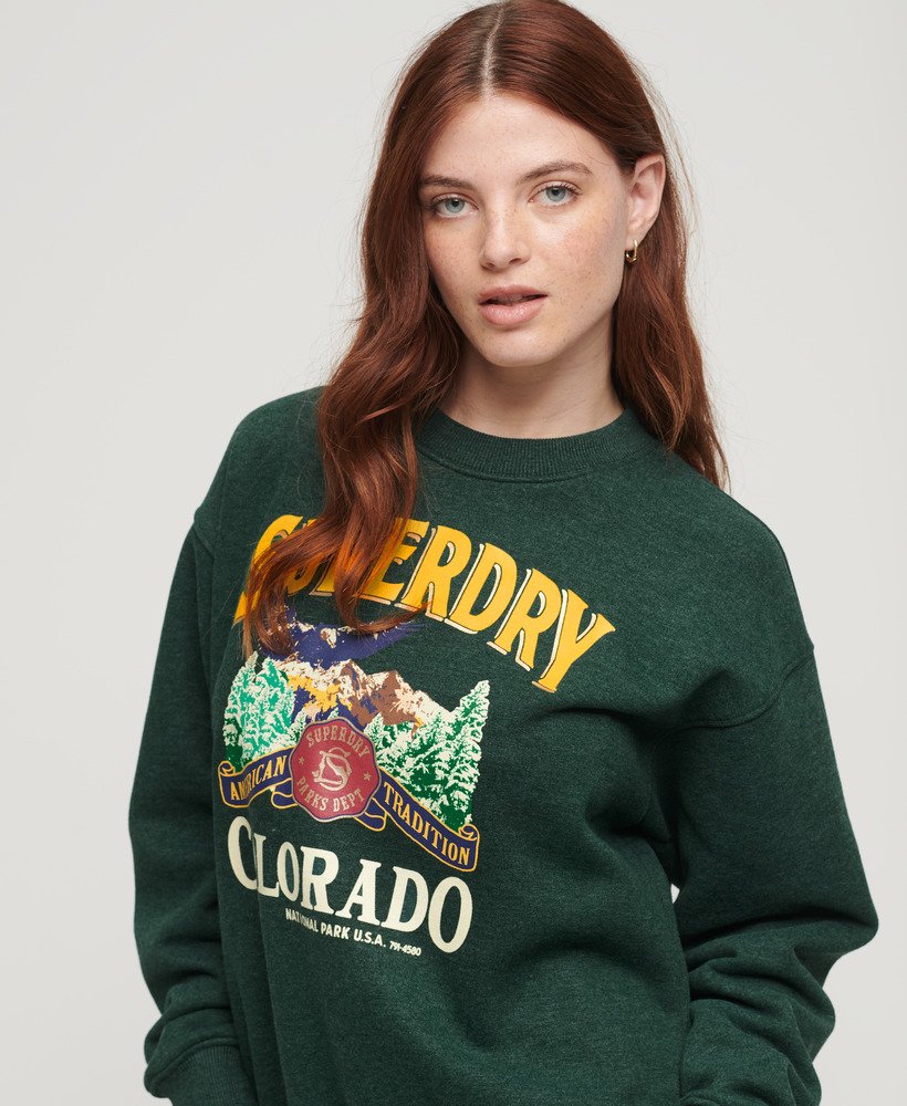 reissouvenir-sweatshirt met grafische print in jadegroen gemêleerd.