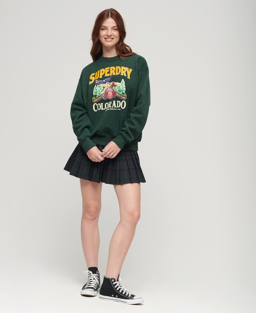 reissouvenir-sweatshirt met grafische print in jadegroen gemêleerd.