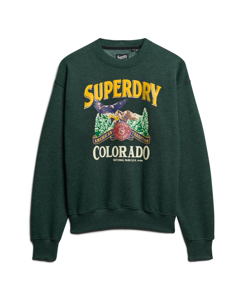 reissouvenir-sweatshirt met grafische print in jadegroen gemêleerd.