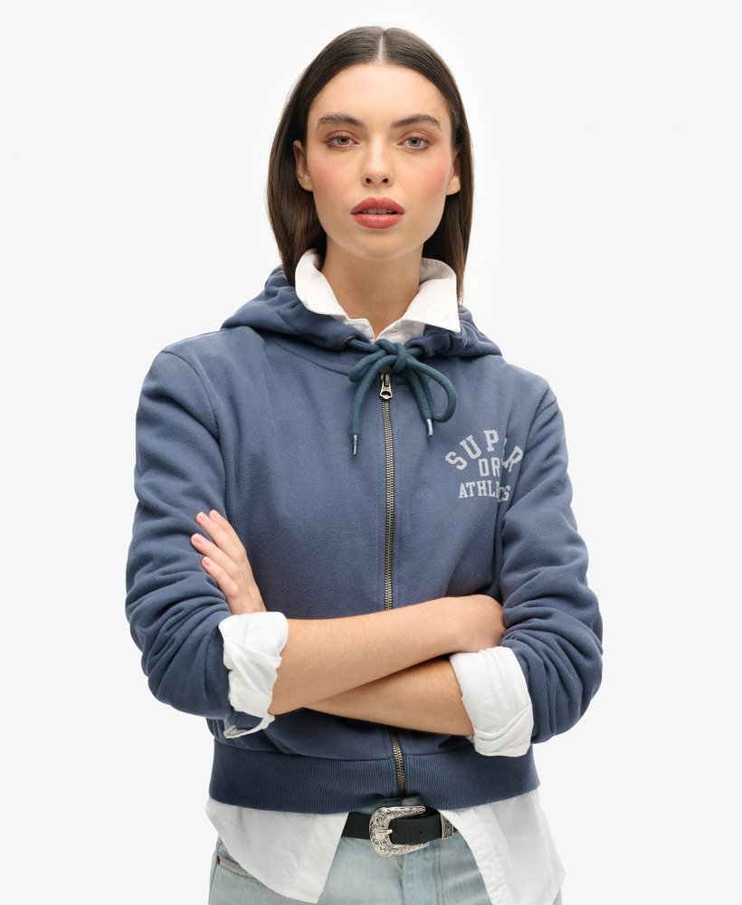 athletic essentials crop zip hoodie in athletic blue