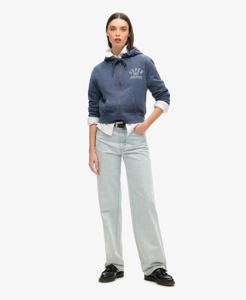 athletic essentials crop zip hoodie in athletic blue