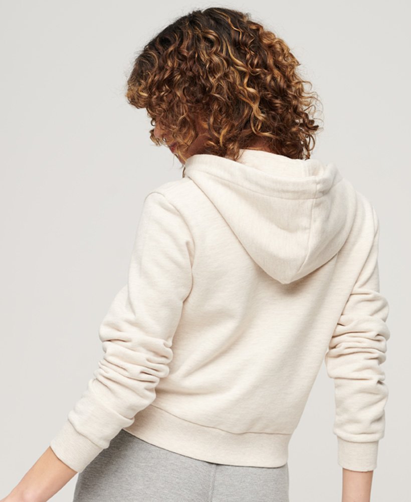 athletic essentials crop zip hoodie in oatmeal beige marl