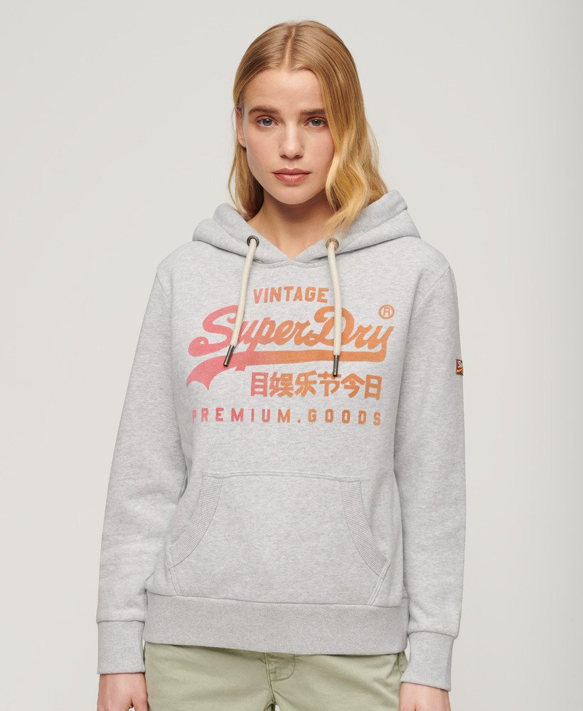 hoodie met vintage logo in gemêleerd grijs.