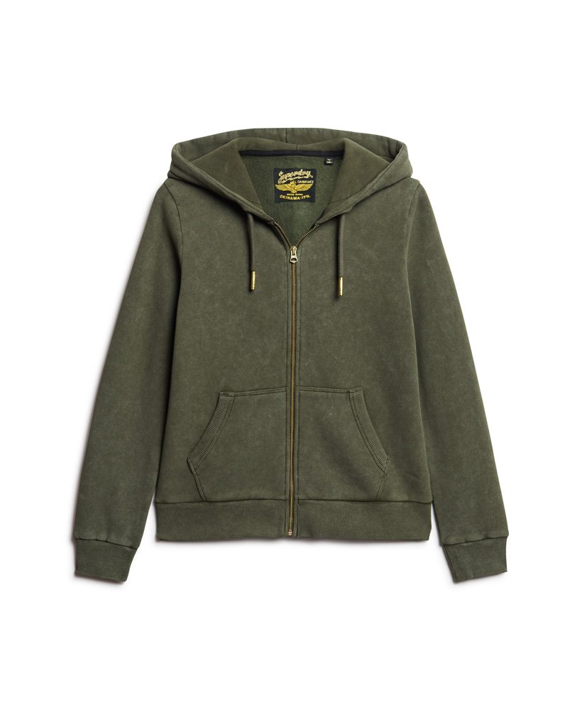 tattoo-hoodie met strasssteentjes en rits in legergroen kaki