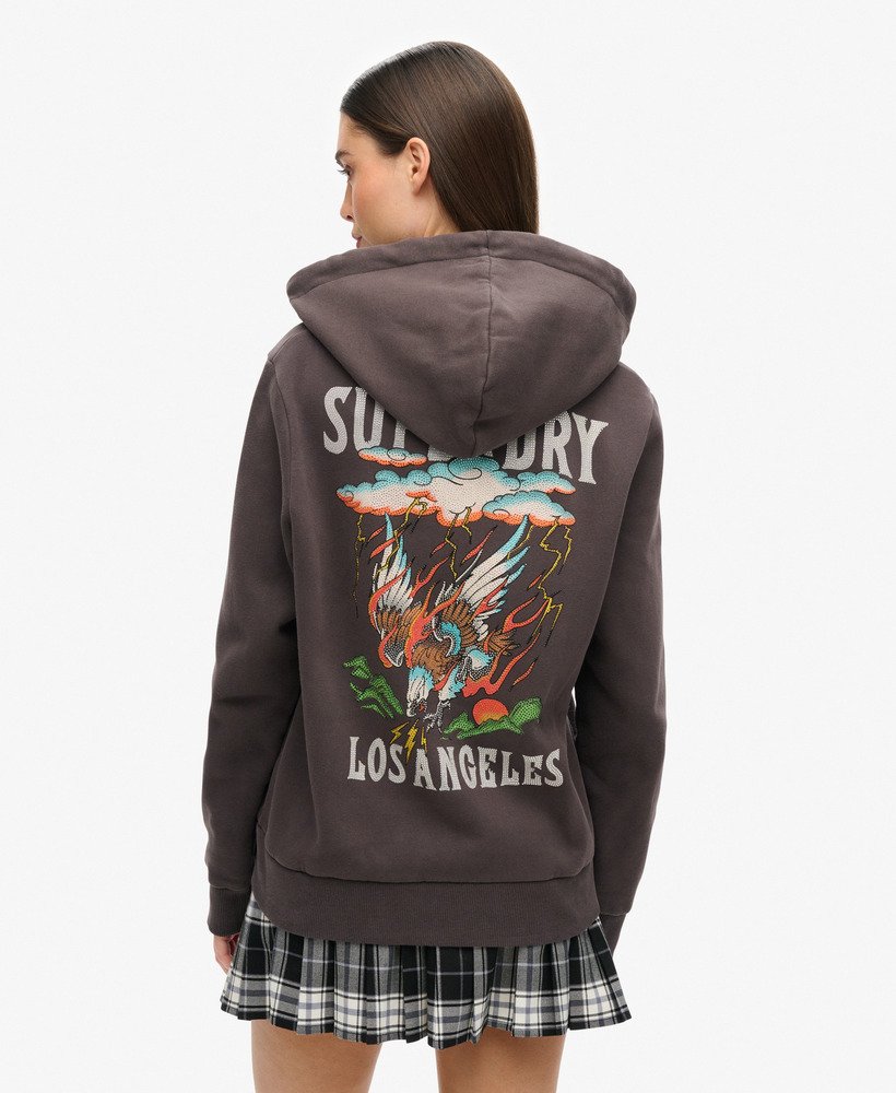 tattoo rhinestone zip hoodie in carbon black