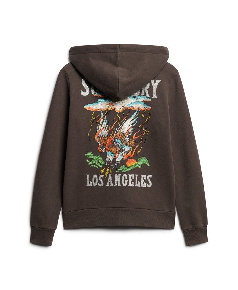 tattoo rhinestone zip hoodie in carbon black