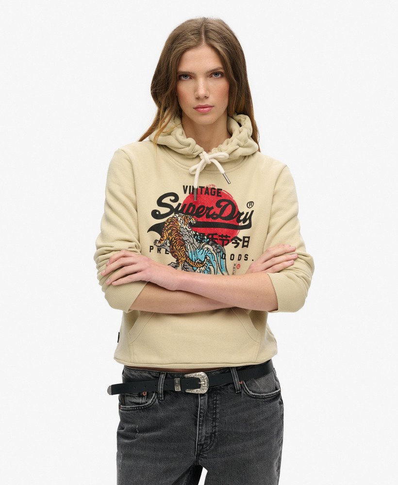 tokyo vintage logo graphic hoodie in tidal foam green