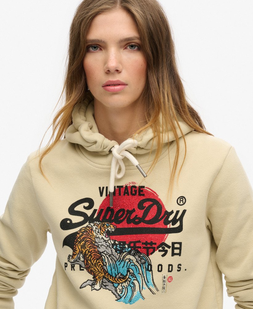 tokyo vintage logo graphic hoodie in tidal foam green