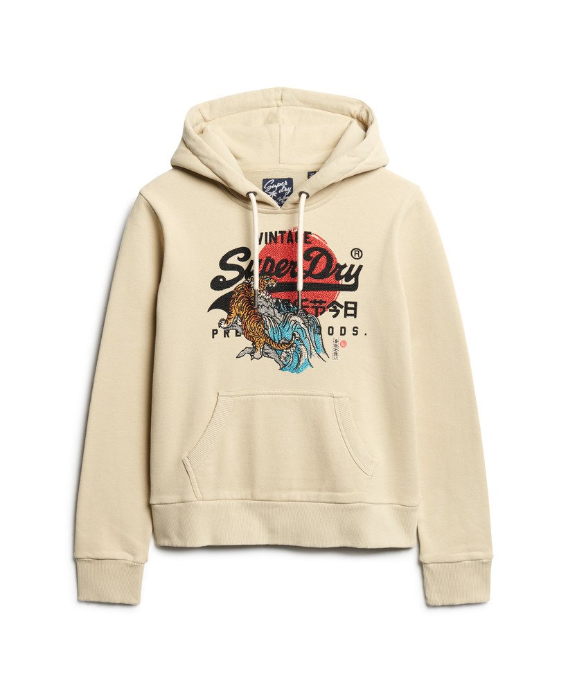 tokyo vintage logo graphic hoodie in tidal foam green