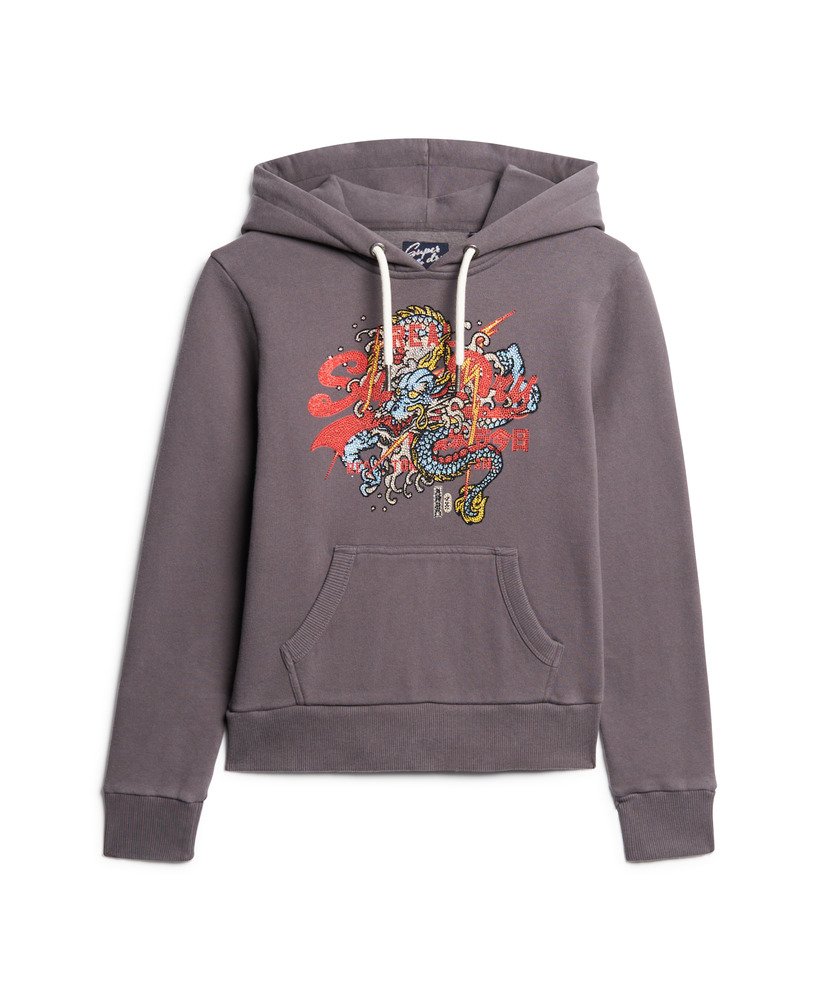 tokyo vintage logo graphic hoodie in rock dark grey