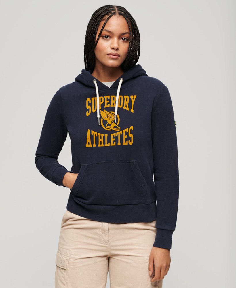 varsity hoodie met fluweelachtige print in donkerblauw.