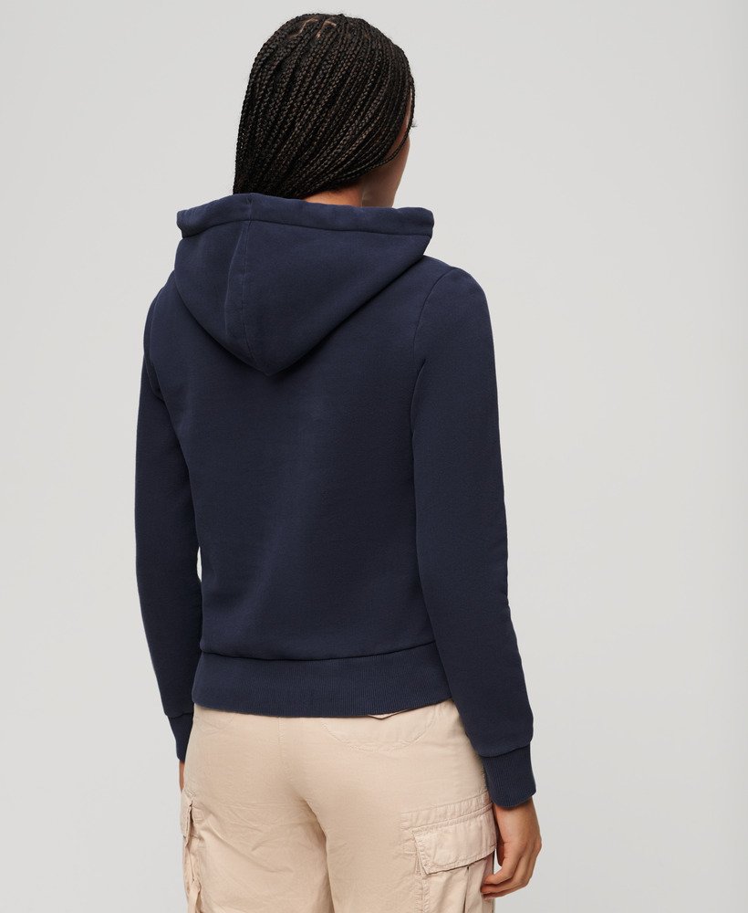 varsity hoodie met fluweelachtige print in donkerblauw.