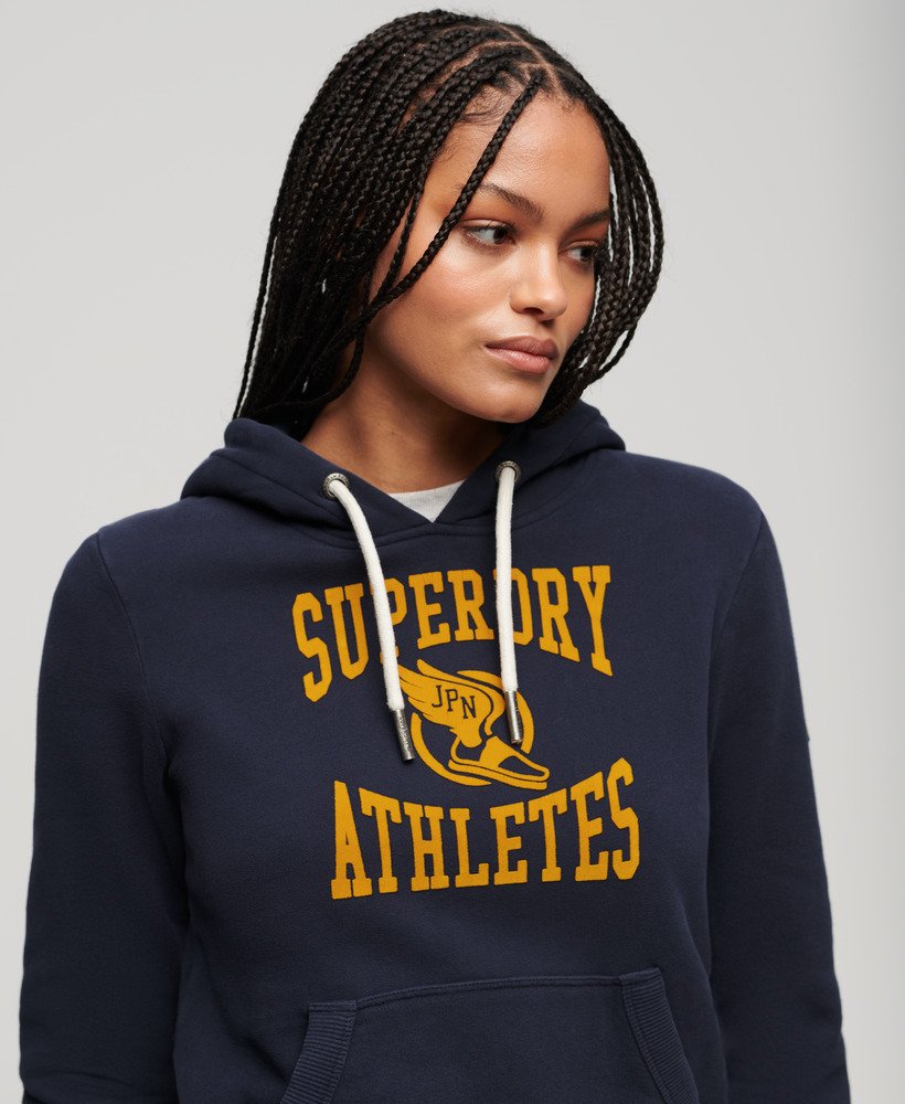 varsity hoodie met fluweelachtige print in donkerblauw.