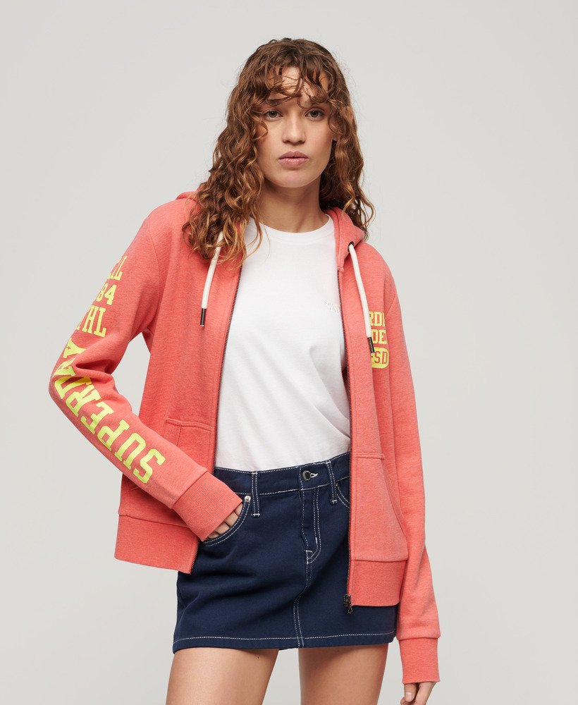 super athletic graphic zip hoodie in coral red marl