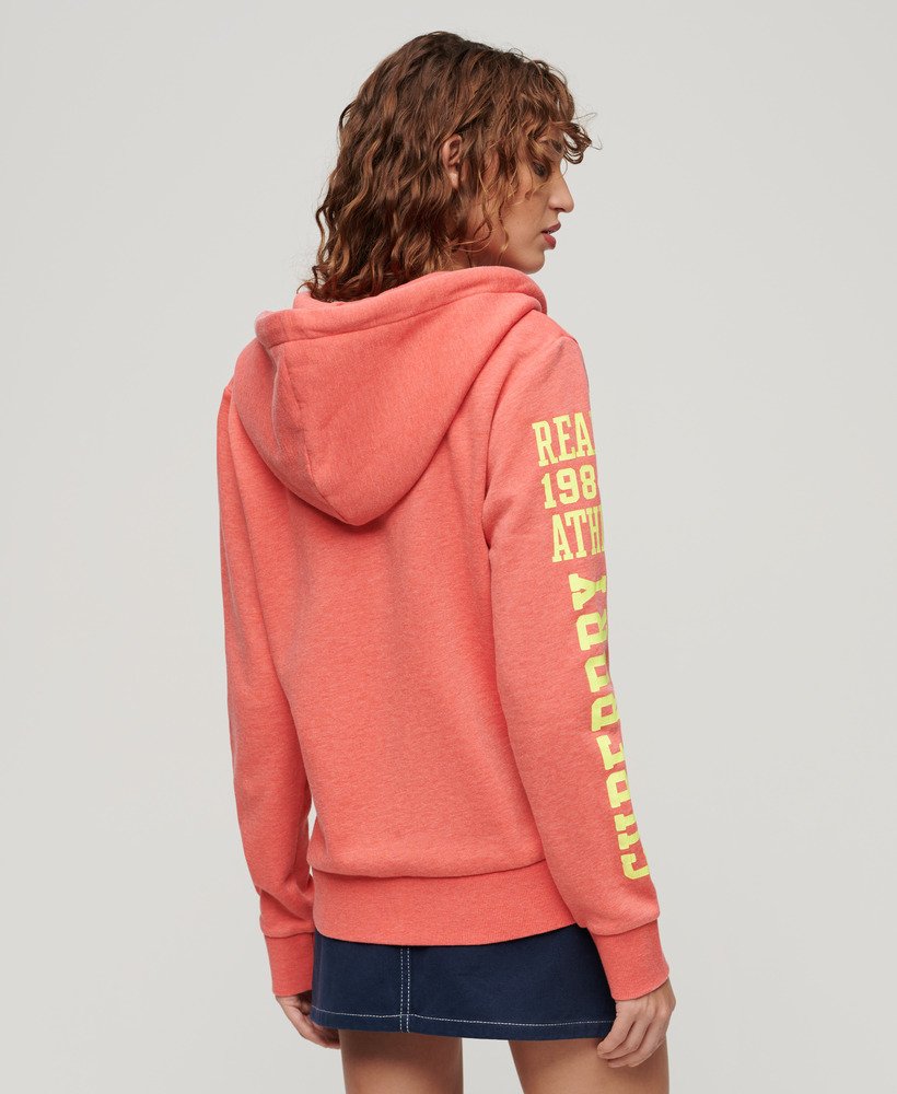 super athletic graphic zip hoodie in coral red marl