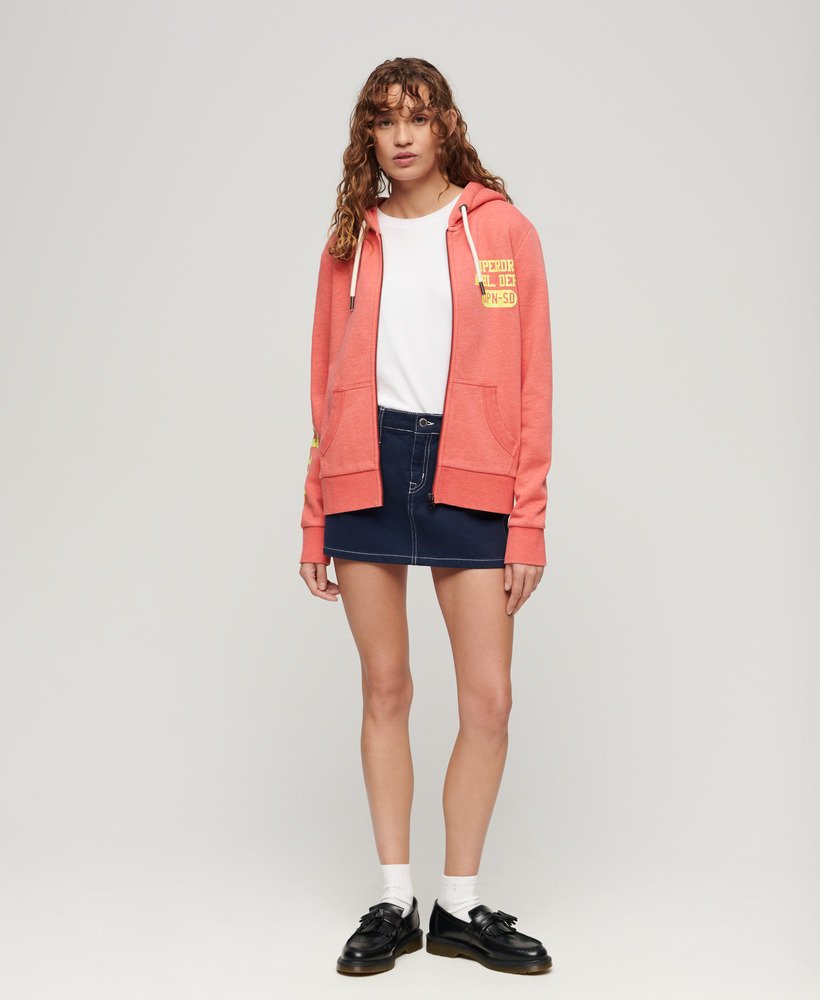 super athletic graphic zip hoodie in coral red marl