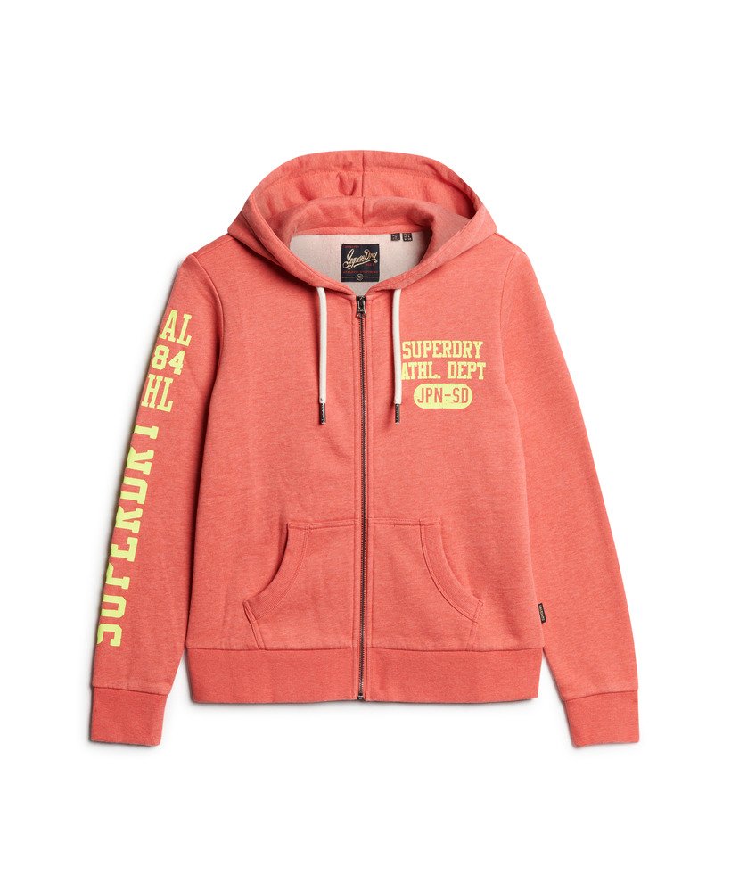 super athletic graphic zip hoodie in coral red marl