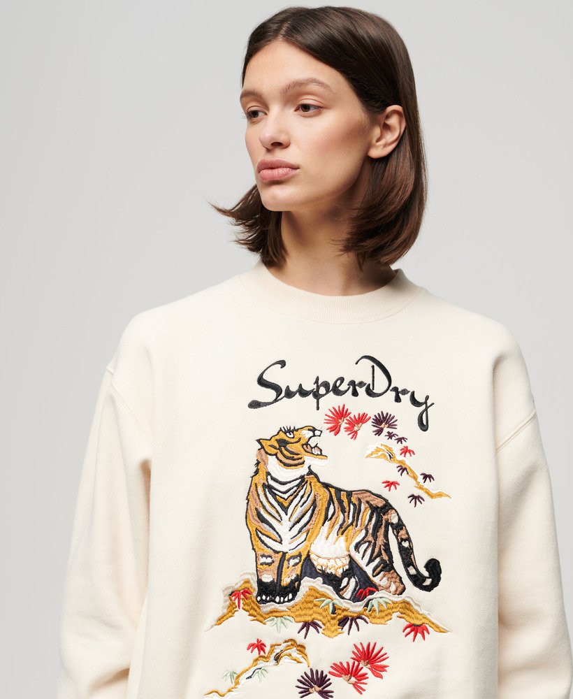suika geborduurd losvallend sweatshirt in havermoutbeige