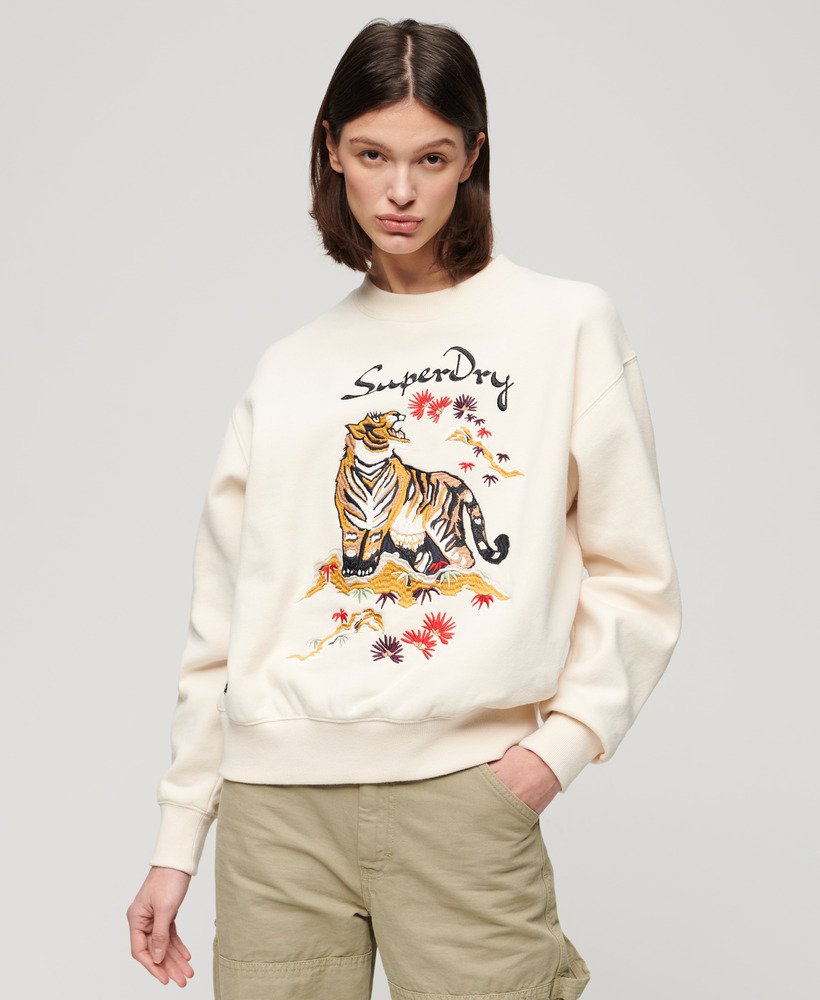 suika geborduurd losvallend sweatshirt in havermoutbeige