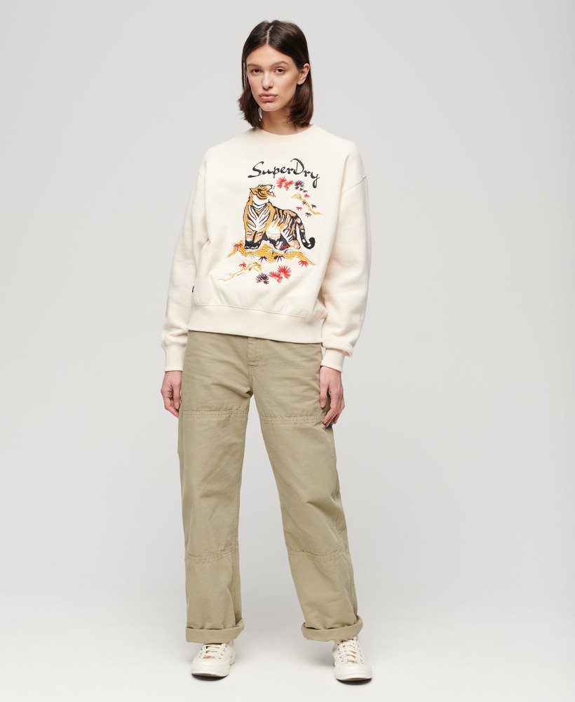 suika geborduurd losvallend sweatshirt in havermoutbeige