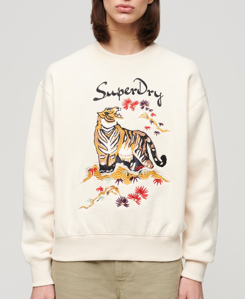 suika geborduurd losvallend sweatshirt in havermoutbeige