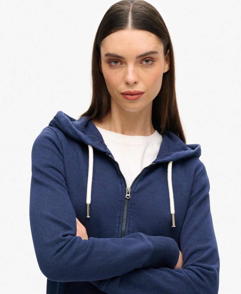 versierde gearchiveerde hoodie met rits in diep marineblauw.