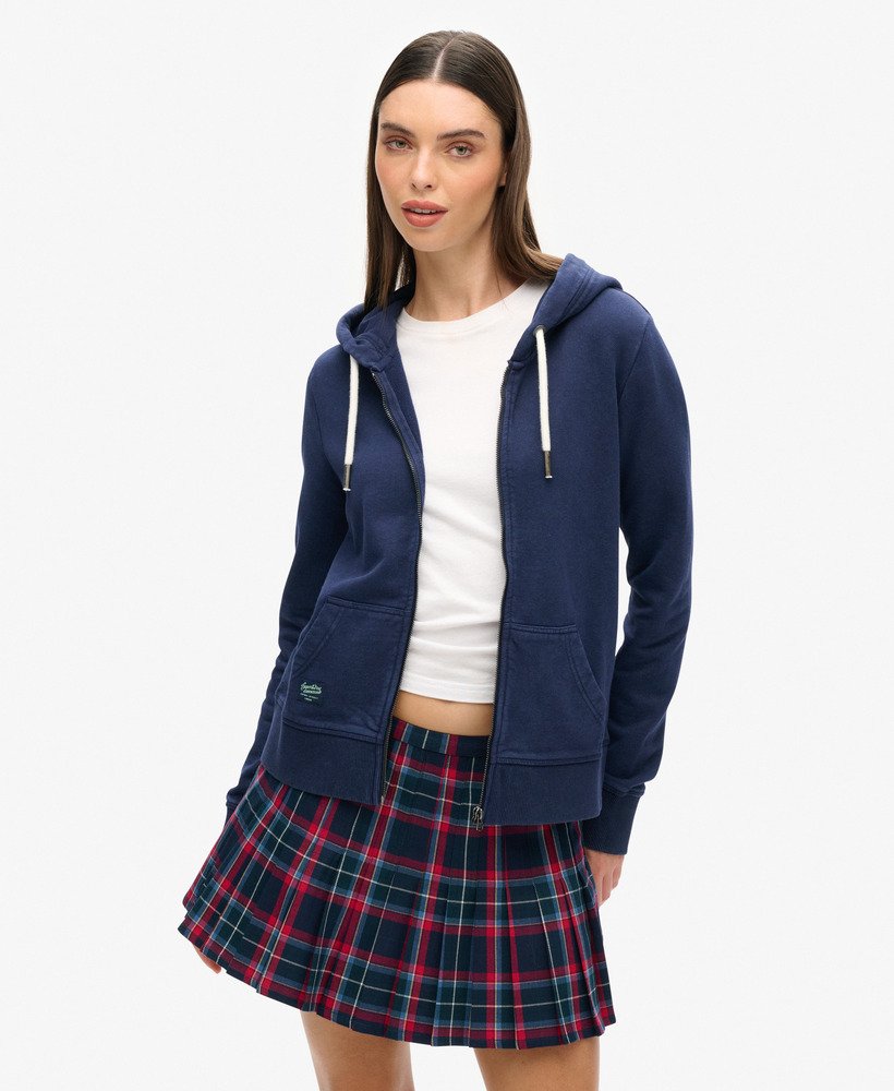 versierde gearchiveerde hoodie met rits in diep marineblauw.