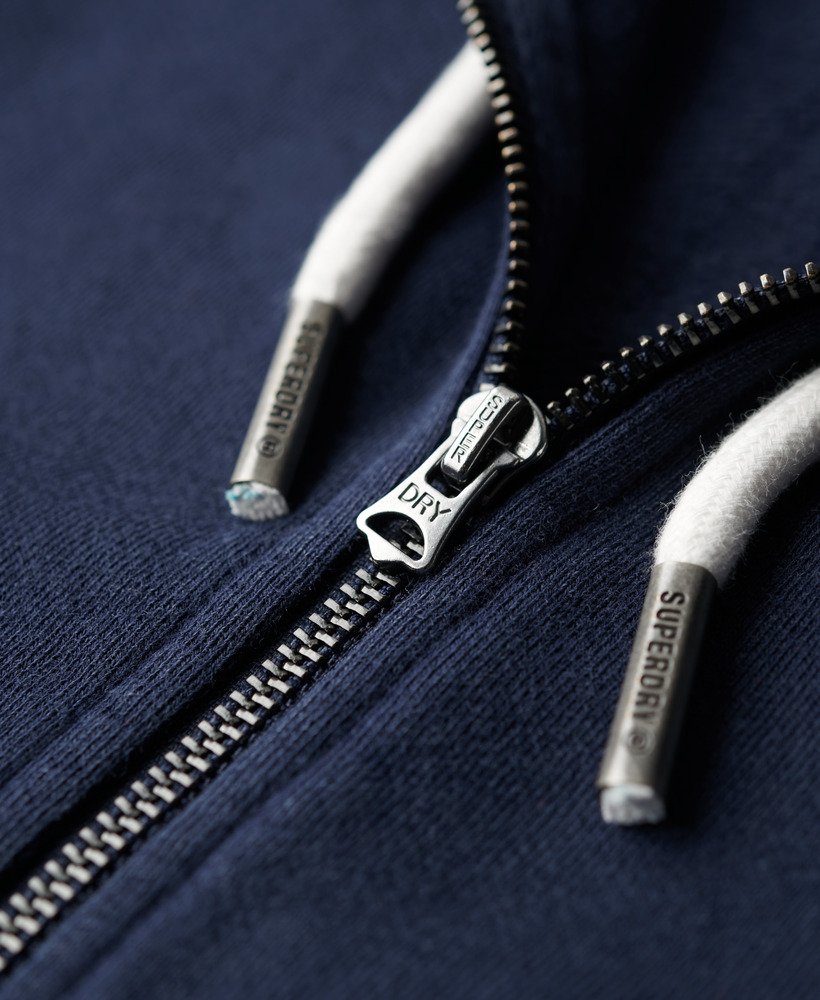 versierde gearchiveerde hoodie met rits in diep marineblauw.