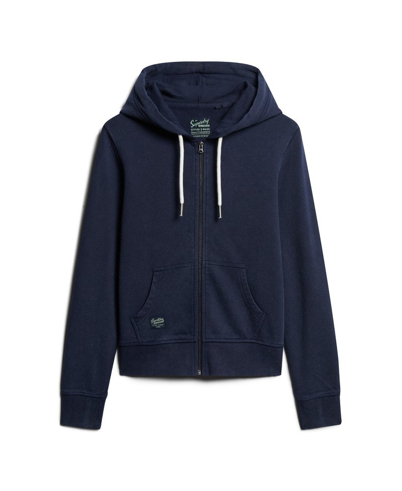 versierde gearchiveerde hoodie met rits in diep marineblauw.