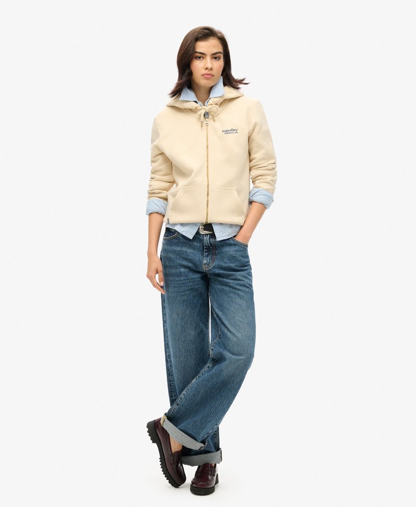 essential logo zip hoodie in tapioca cream beige