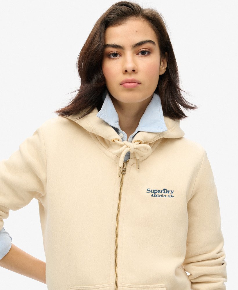 essential logo zip hoodie in tapioca cream beige