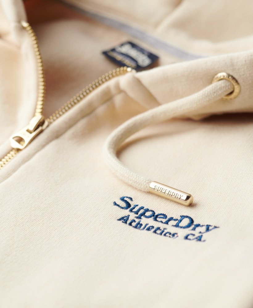 essential logo zip hoodie in tapioca cream beige
