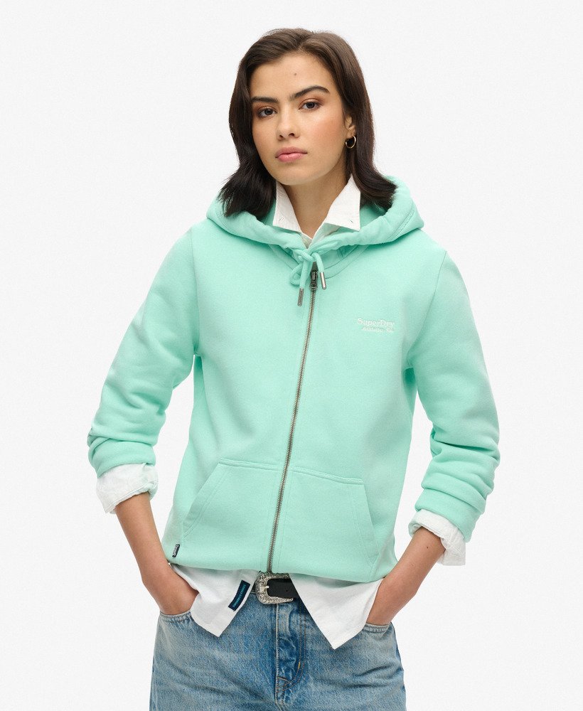 essential logo zip hoodie in beach glass green