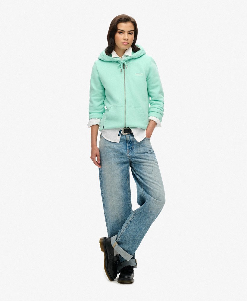 essential logo zip hoodie in beach glass green
