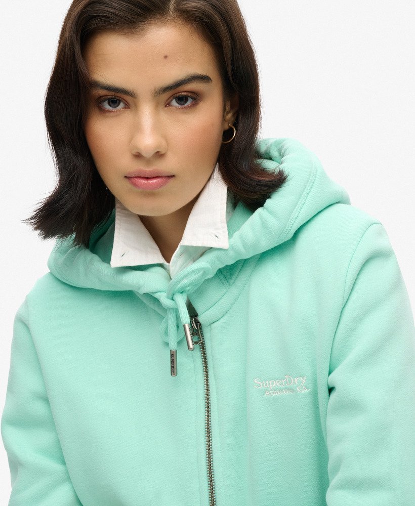 essential logo zip hoodie in beach glass green