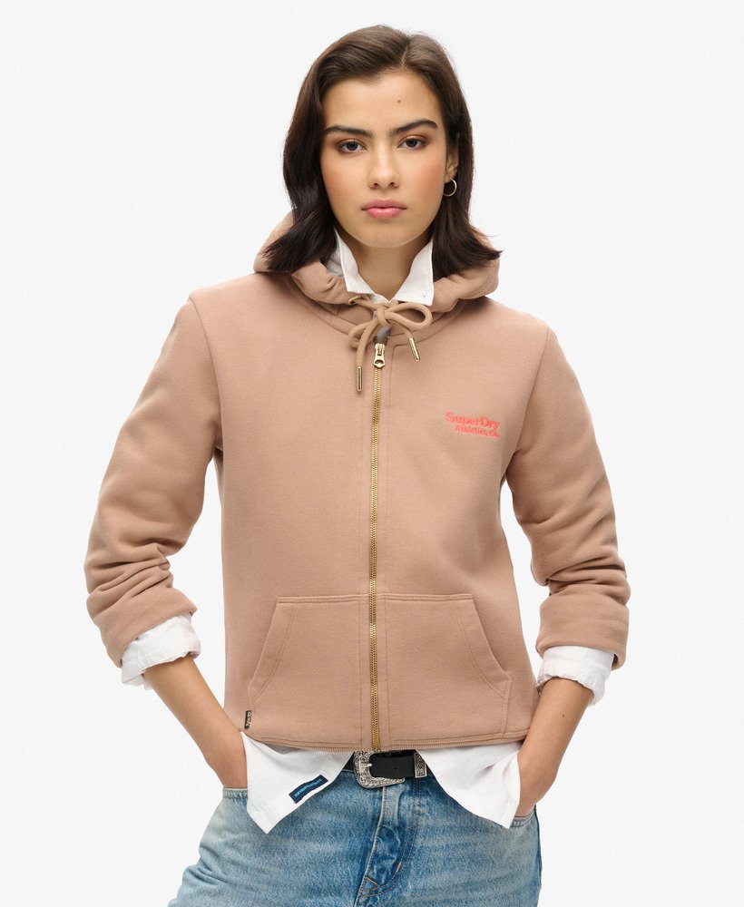 essential logo zip hoodie in winter taupe