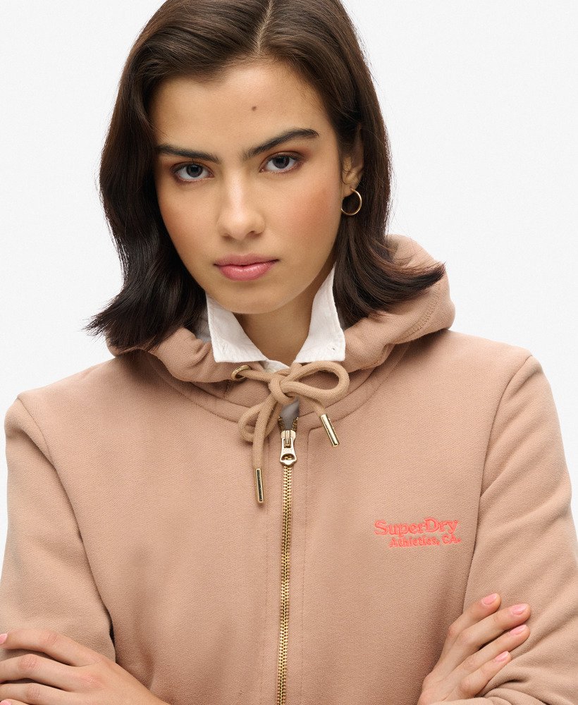 essential logo zip hoodie in winter taupe