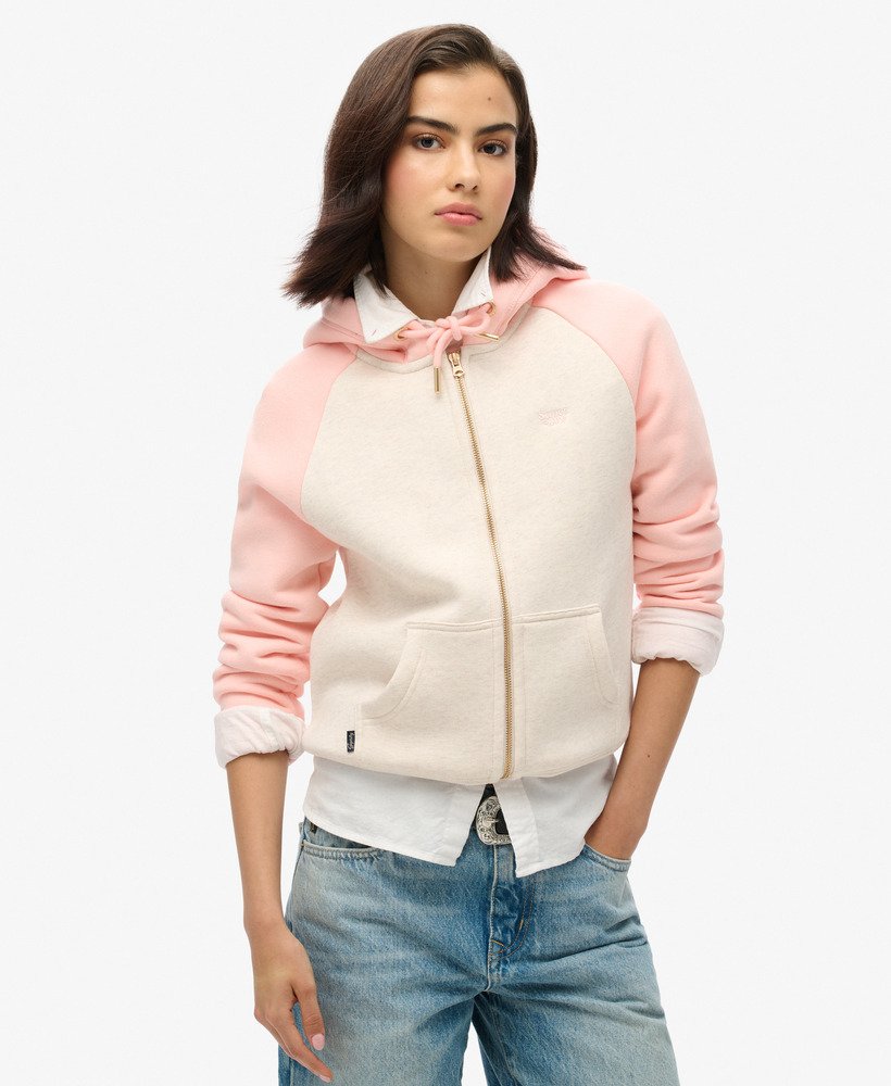 essential baseball zip hoodie in pale rose pinklight oat marl