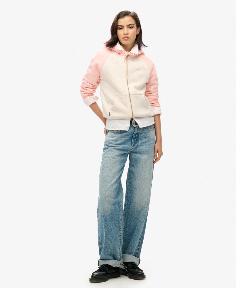 essential baseball zip hoodie in pale rose pinklight oat marl