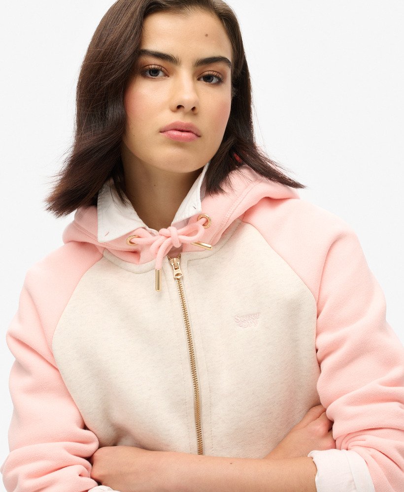 essential baseball zip hoodie in pale rose pinklight oat marl