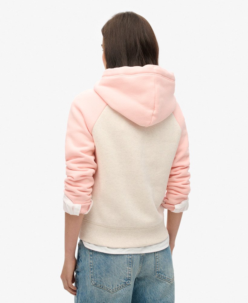 essential baseball zip hoodie in pale rose pinklight oat marl