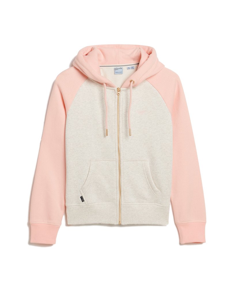 essential baseball zip hoodie in pale rose pinklight oat marl
