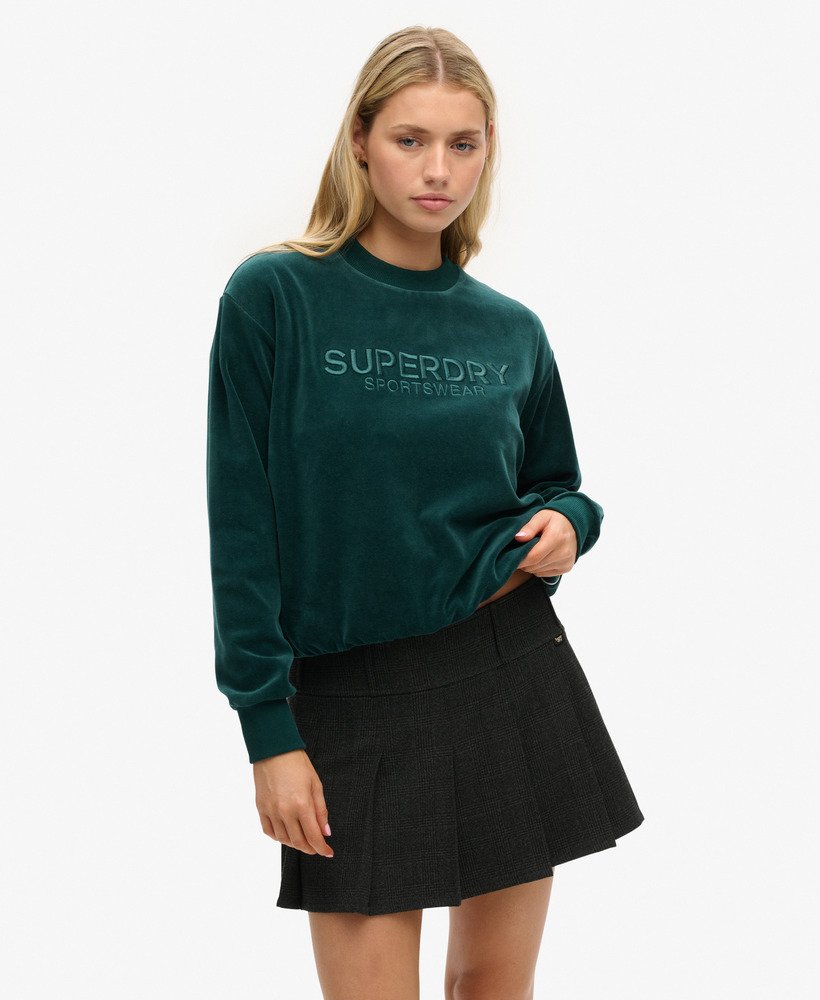 velours sweatshirt met grafische print en wijde pasvorm in furnace green.