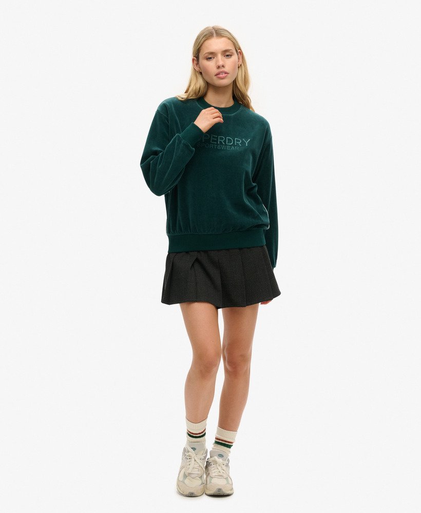 velours sweatshirt met grafische print en wijde pasvorm in furnace green.