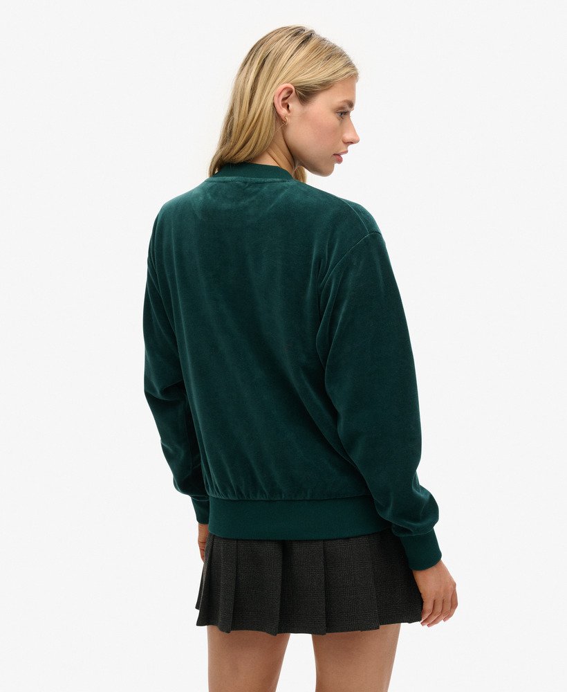 velours sweatshirt met grafische print en wijde pasvorm in furnace green.