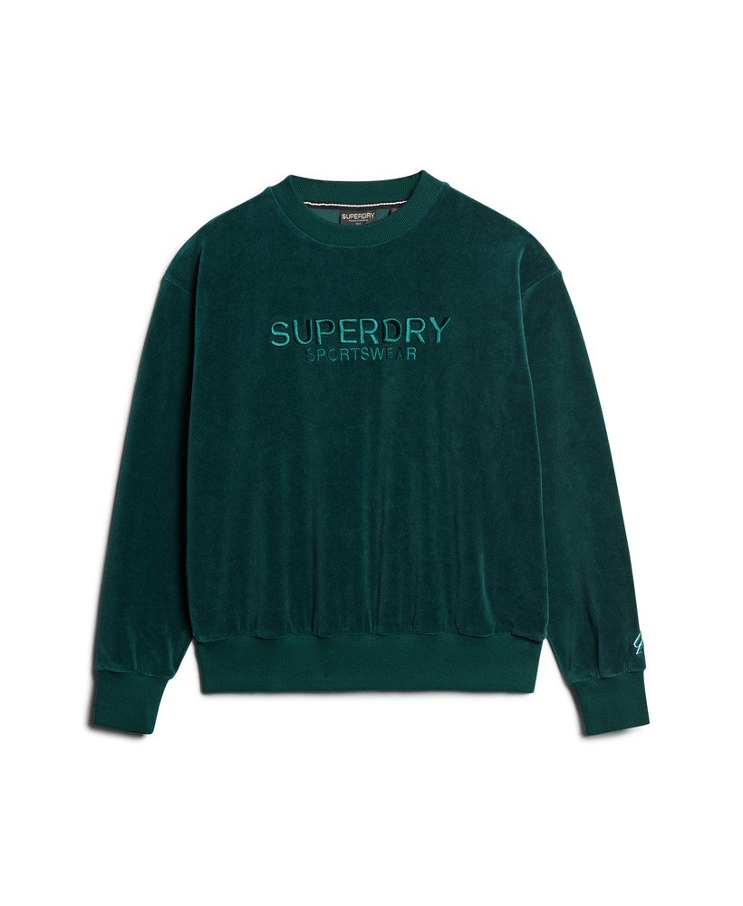 velours sweatshirt met grafische print en wijde pasvorm in furnace green.