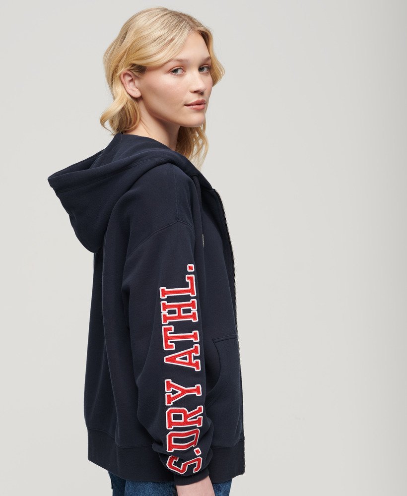 college logo boyfriend zip hoodie in eclipse navy