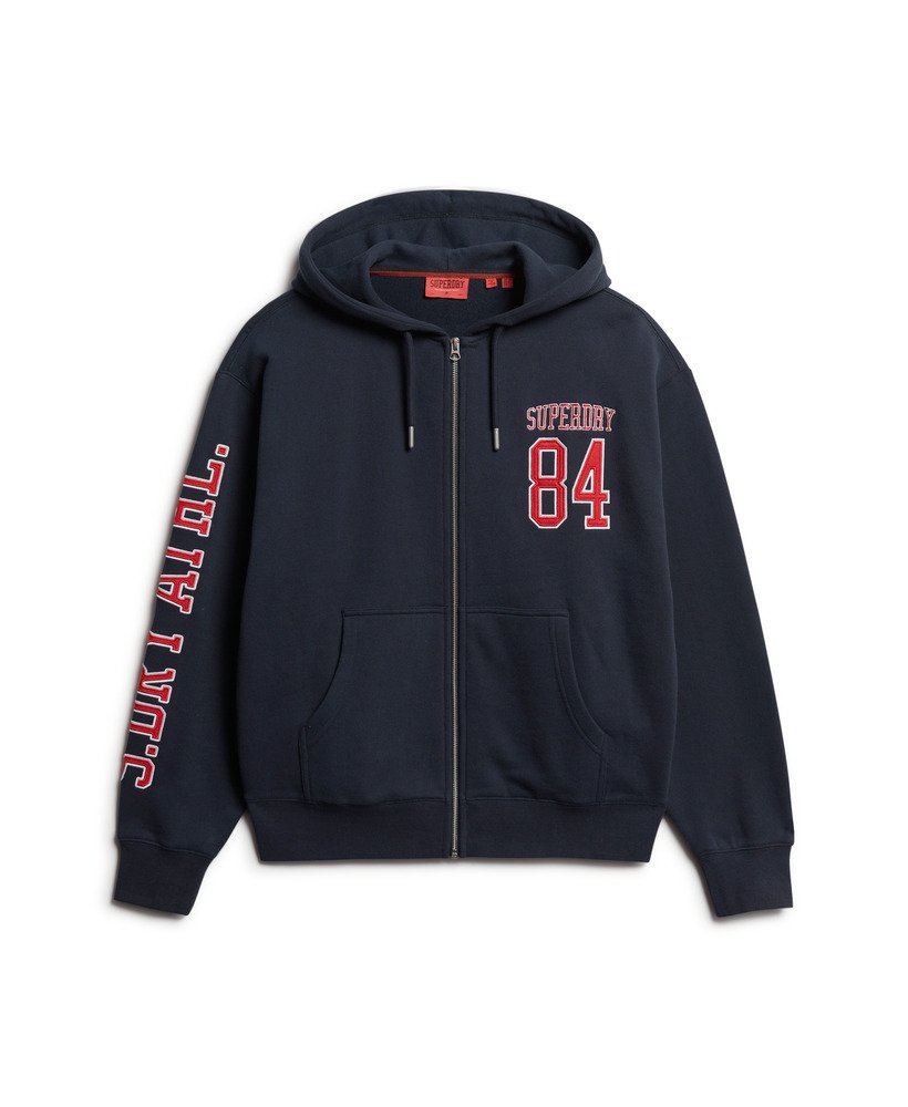 college logo boyfriend zip hoodie in eclipse navy