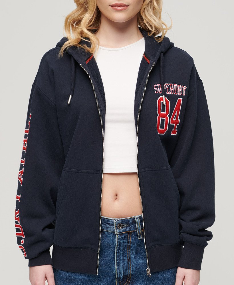 college logo boyfriend zip hoodie in eclipse navy